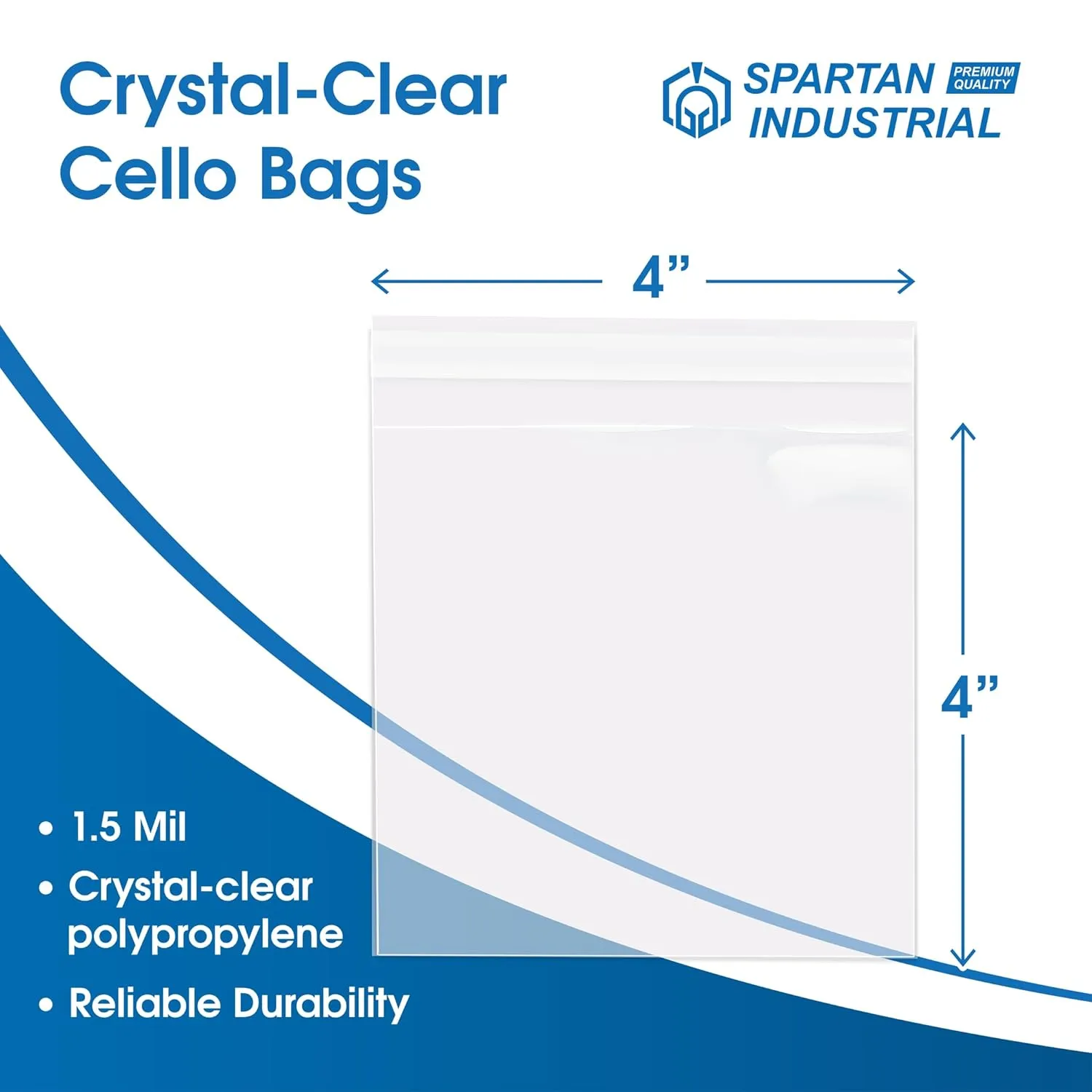 Spartan Industrial - 4" X 4" (1000 Count) Crystal Clear Resealable Cello Poly Bags for Jewelry, Treats, Party Favors - Self Seal