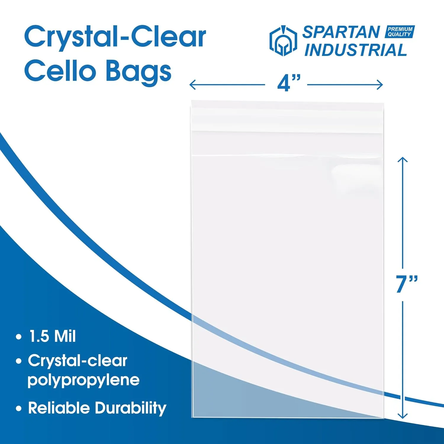 Spartan Industrial - 4" X 7" (1000 Count) Crystal Clear Resealable Cello Poly Bags for Jewelry, Treats, Party Favors - Self Seal