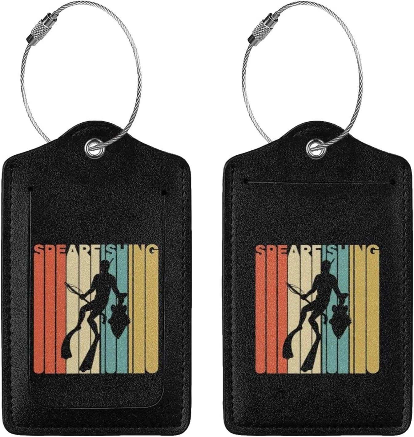 Spearfishing Leather Baggage Bag Luggage Tags with Stainless Steel Loop and Privacy Cover