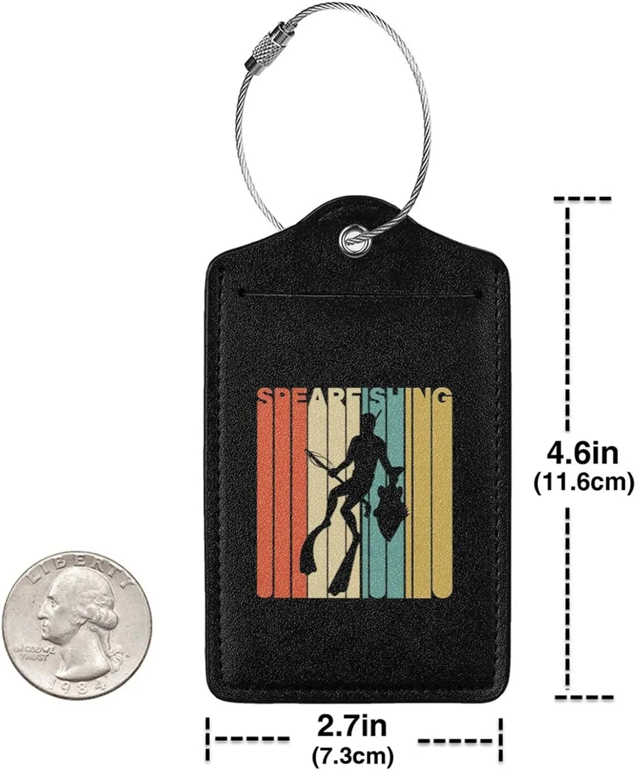 Spearfishing Leather Baggage Bag Luggage Tags with Stainless Steel Loop and Privacy Cover