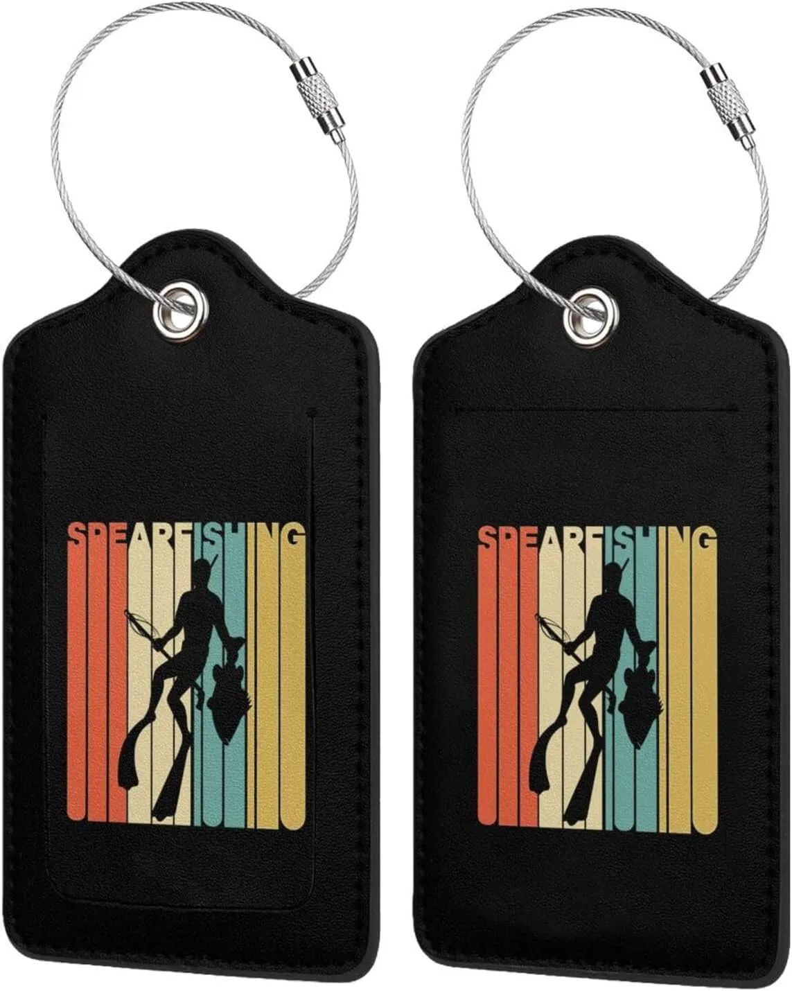 Spearfishing Leather Baggage Bag Luggage Tags with Stainless Steel Loop and Privacy Cover