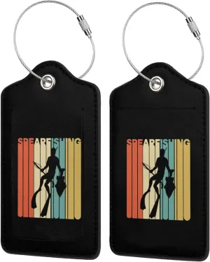 Spearfishing Leather Baggage Bag Luggage Tags with Stainless Steel Loop and Privacy Cover