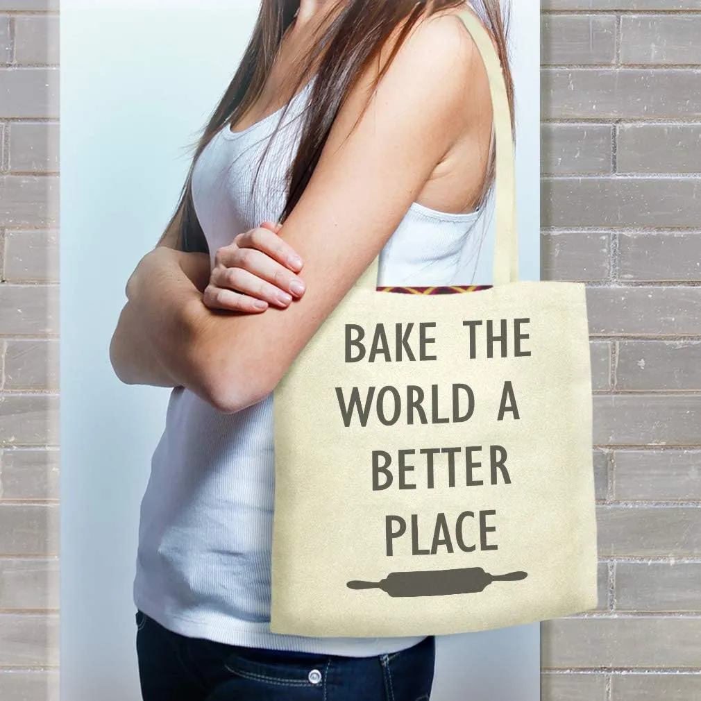 Speedy Pros Canvas Tote Bag for Women Bake The World A Better Place Baking Bakery Beach Bags for Women