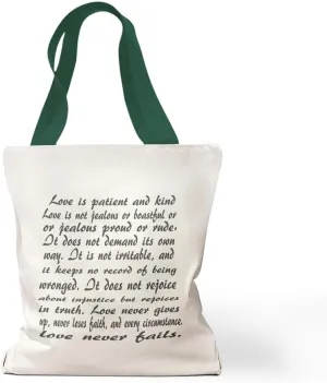 Speedy Pros Canvas Tote Bag for Women Corinthians 13:48 Love Is Patient God Christ Jesus Beach Bags for Women