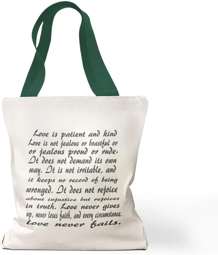 Speedy Pros Canvas Tote Bag for Women Corinthians 13:48 Love Is Patient God Christ Jesus Beach Bags for Women