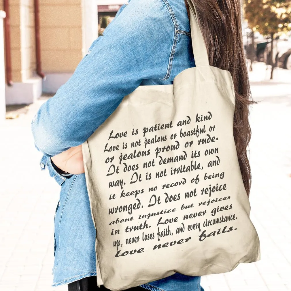 Speedy Pros Canvas Tote Bag for Women Corinthians 13:48 Love Is Patient God Christ Jesus Beach Bags for Women