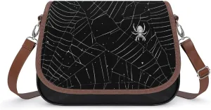 Spider Web Printed Messenger Bag for Women PU Leather Crossbody Bags Shoulder Handbags Purse
