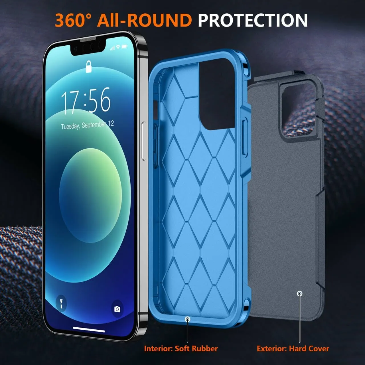 SPIDERCASE for iPhone 12 Case/iPhone 12 Pro Case, Shockproof Cell Phone Case for iPhone 12/12 Pro, Dark Blue