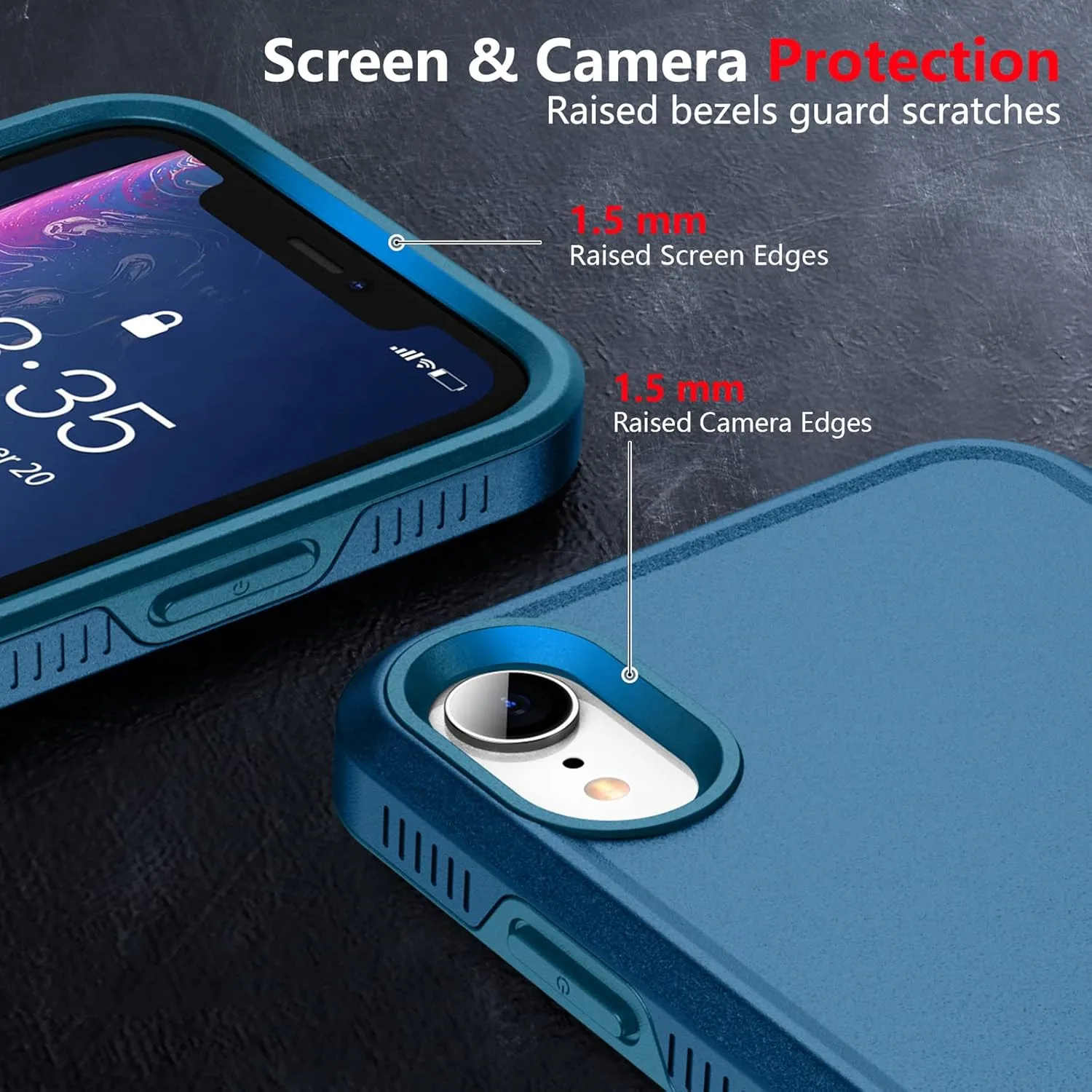 SPIDERCASE for iPhone XR Case, [10 FT Military Grade Drop Protection] [Non-Slip] [2 pcs Tempered Glass Screen Protector] Shockproof Airbag Cushion Protective Case for iPhone XR 6.1” (Sea Blue)