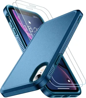 SPIDERCASE for iPhone XR Case, [10 FT Military Grade Drop Protection] [Non-Slip] [2 pcs Tempered Glass Screen Protector] Shockproof Airbag Cushion Protective Case for iPhone XR 6.1” (Sea Blue)
