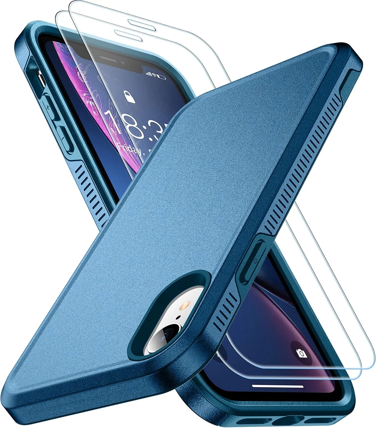 SPIDERCASE for iPhone XR Case, [10 FT Military Grade Drop Protection] [Non-Slip] [2 pcs Tempered Glass Screen Protector] Shockproof Airbag Cushion Protective Case for iPhone XR 6.1” (Sea Blue)
