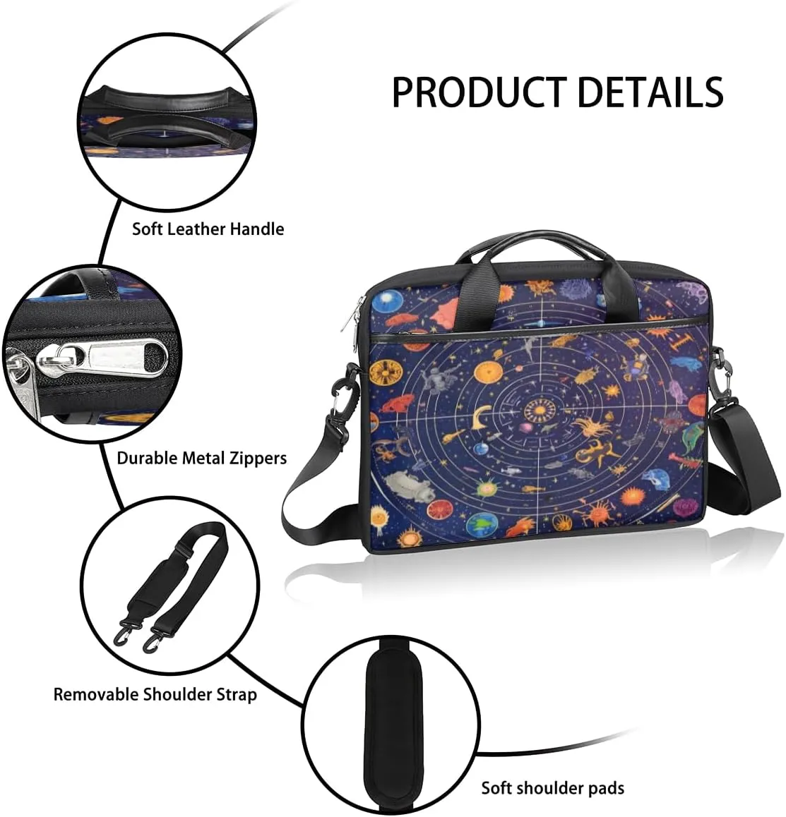 Spiral Laptop Bag for Men Women 13-15 Inch Case Bags Sleeve Shoulder with Anti Slip Removable The Pad Straps