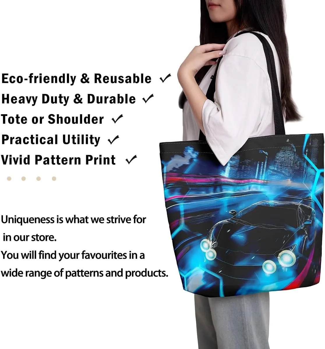 Sports Race Car Canvas Tote Bag,Cool Racing Car Shoulder Handbags for Shopping Gym,Large Capacity Travel Bag