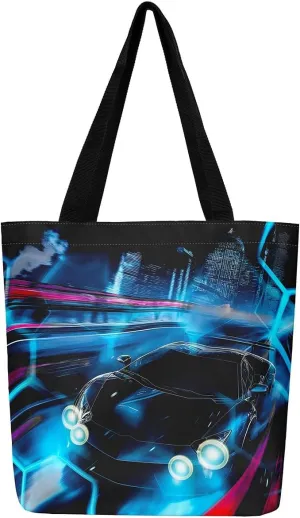 Sports Race Car Canvas Tote Bag,Cool Racing Car Shoulder Handbags for Shopping Gym,Large Capacity Travel Bag