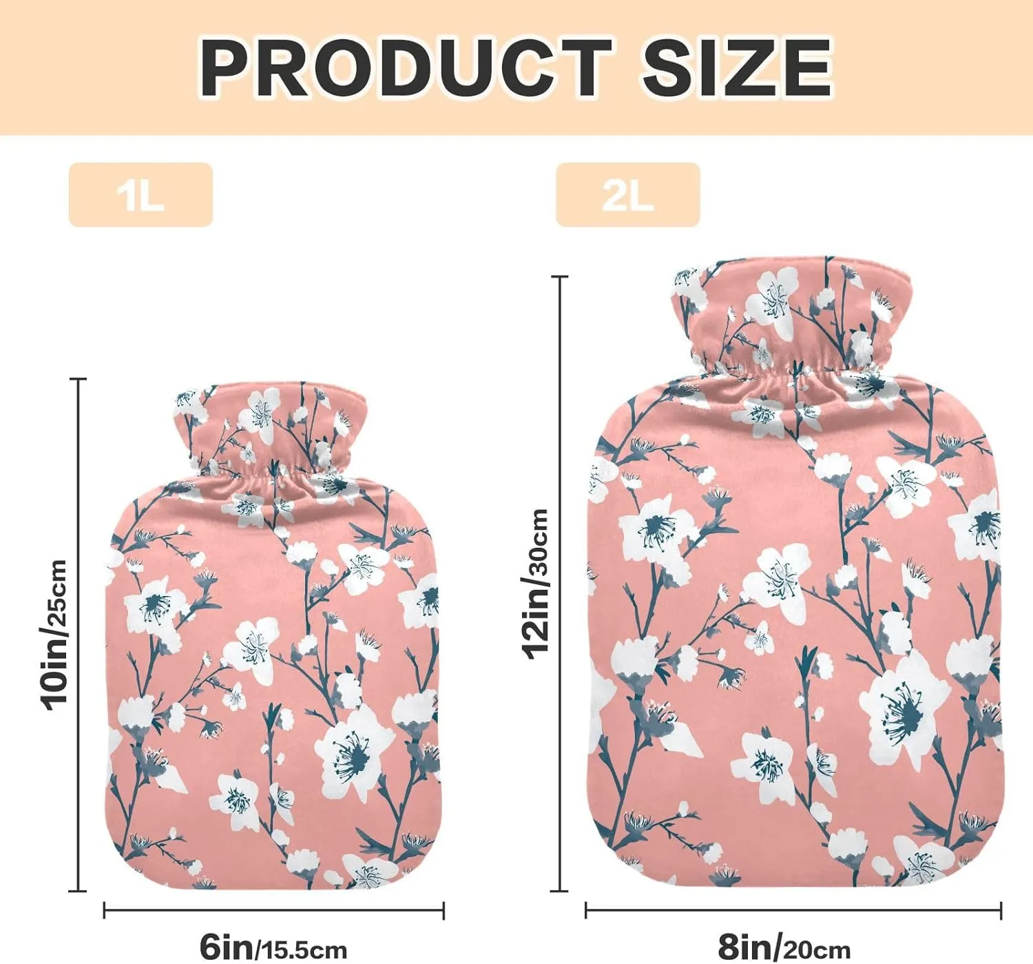 Spring Flowers Pink Hot Water Bottle with Cute Cover 1L Durable Hot Water Bag Warm Water Bag Pouch for Tummy Cramps Neck and Shoulder Waist Pain Relief