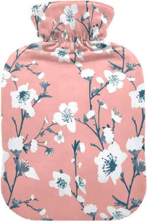 Spring Flowers Pink Hot Water Bottle with Cute Cover 1L Durable Hot Water Bag Warm Water Bag Pouch for Tummy Cramps Neck and Shoulder Waist Pain Relief