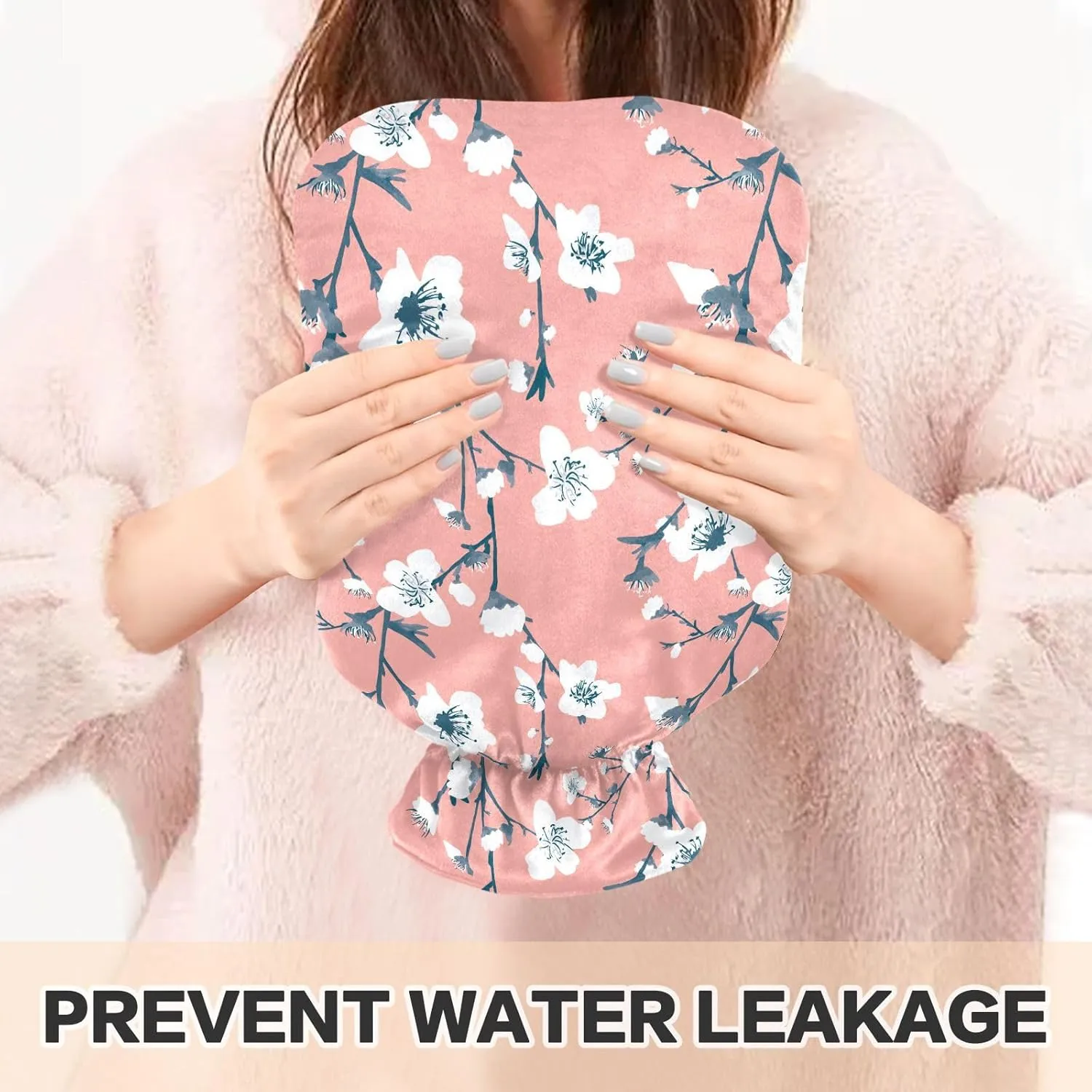 Spring Flowers Pink Hot Water Bottle with Cute Cover 1L Durable Hot Water Bag Warm Water Bag Pouch for Tummy Cramps Neck and Shoulder Waist Pain Relief