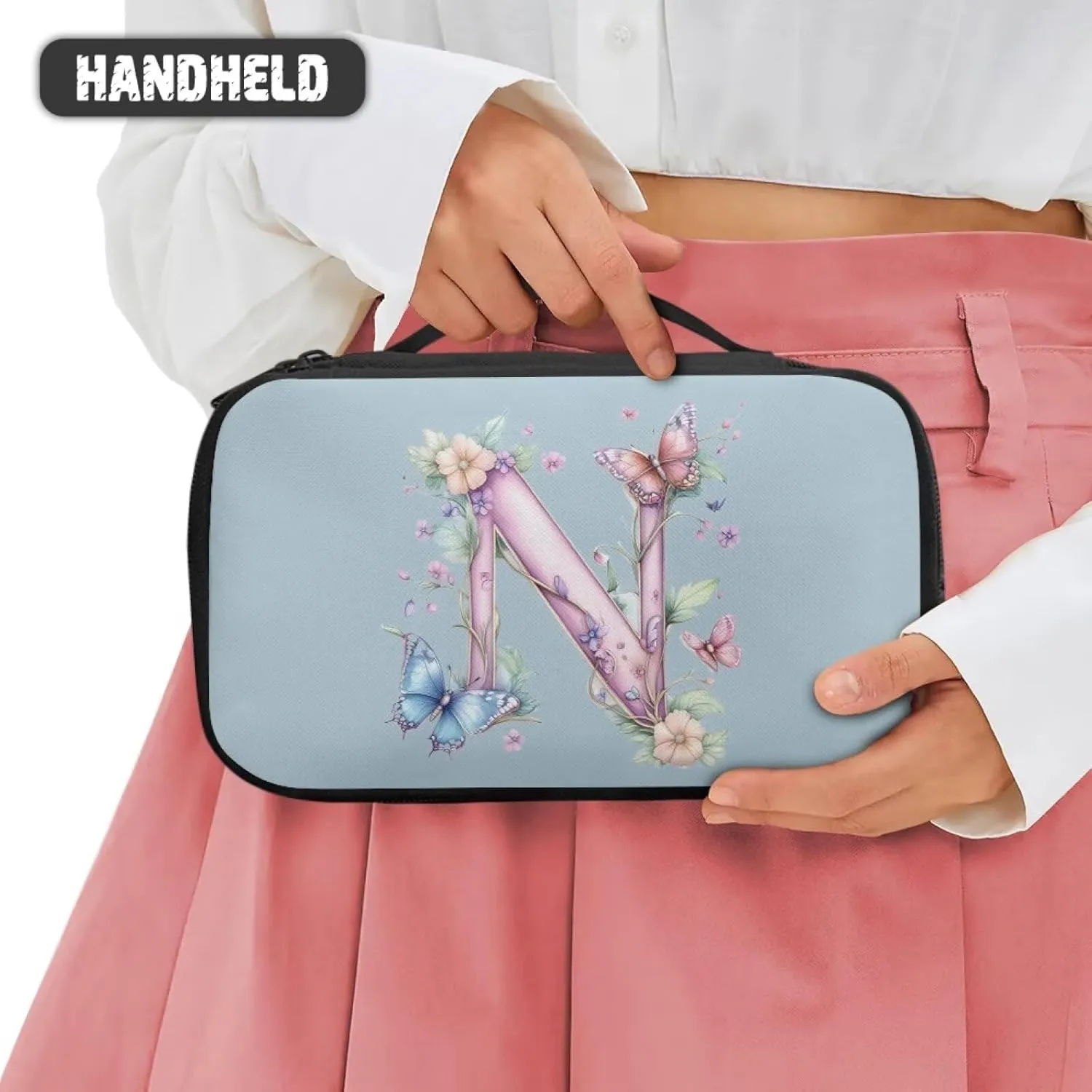Square Cosmetic Bag for Her - Extra Large Waterproof Polyester Makeup Organizer, Multi-Functional Travel & Work Essential Blue N