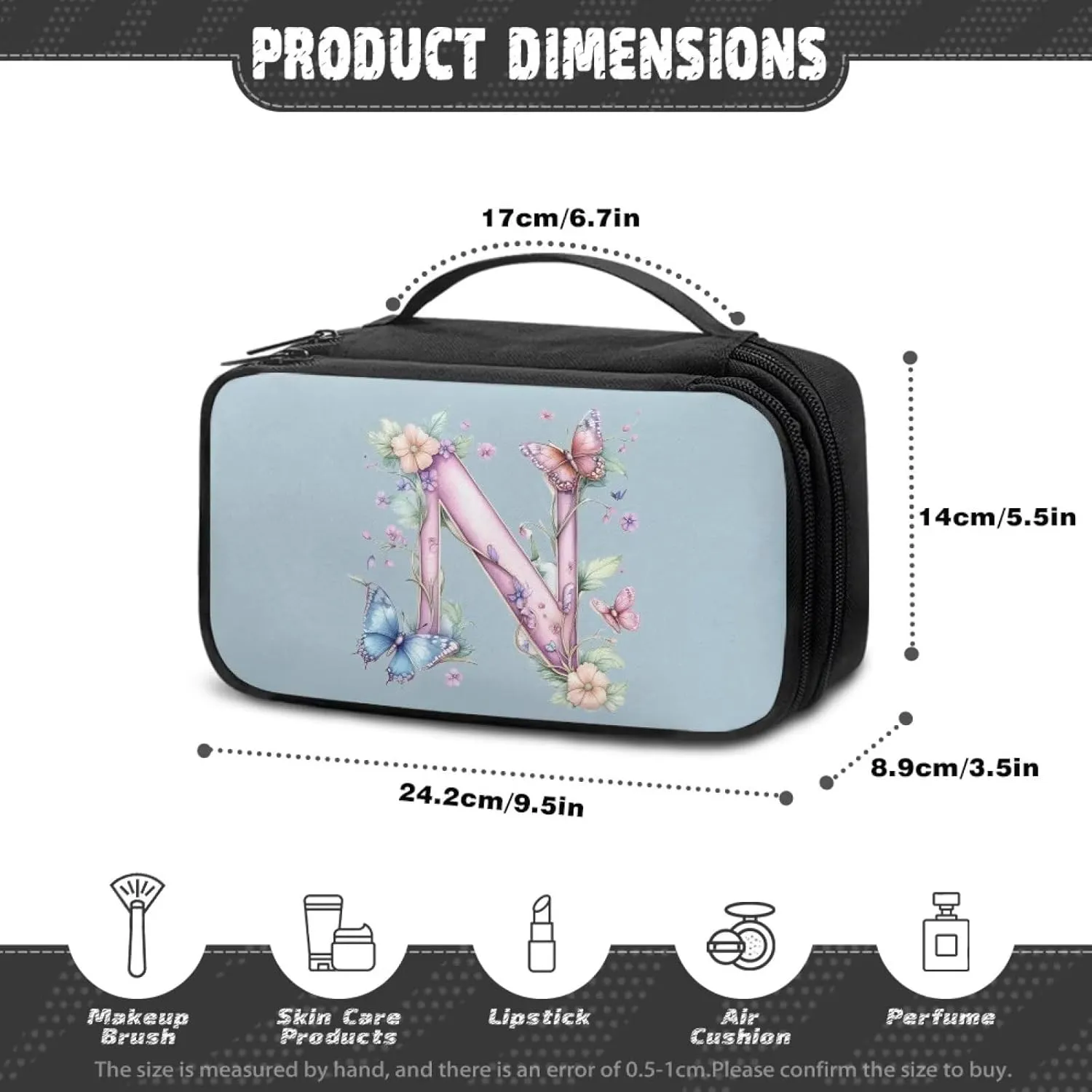 Square Cosmetic Bag for Her - Extra Large Waterproof Polyester Makeup Organizer, Multi-Functional Travel & Work Essential Blue N