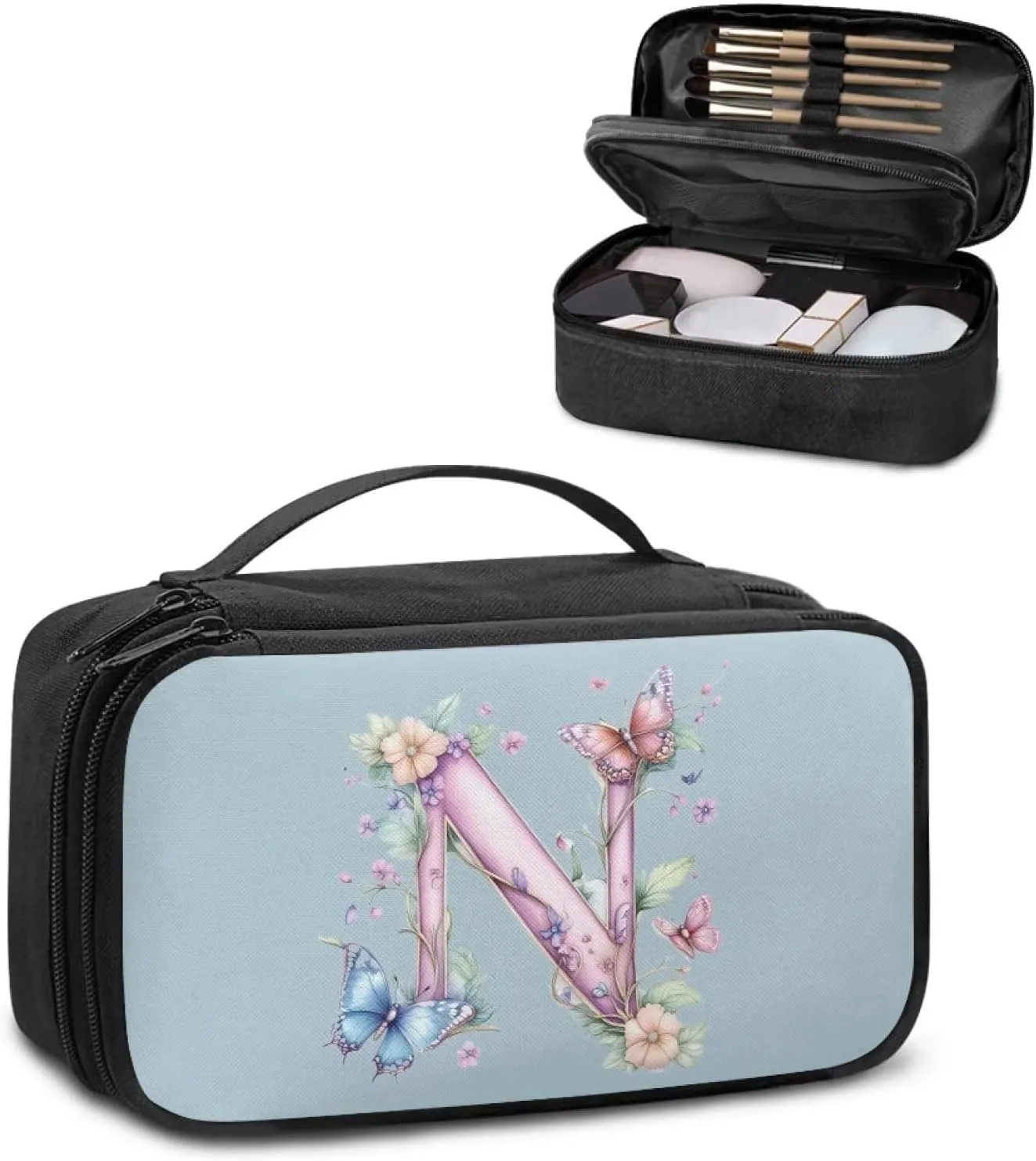 Square Cosmetic Bag for Her - Extra Large Waterproof Polyester Makeup Organizer, Multi-Functional Travel & Work Essential Blue N