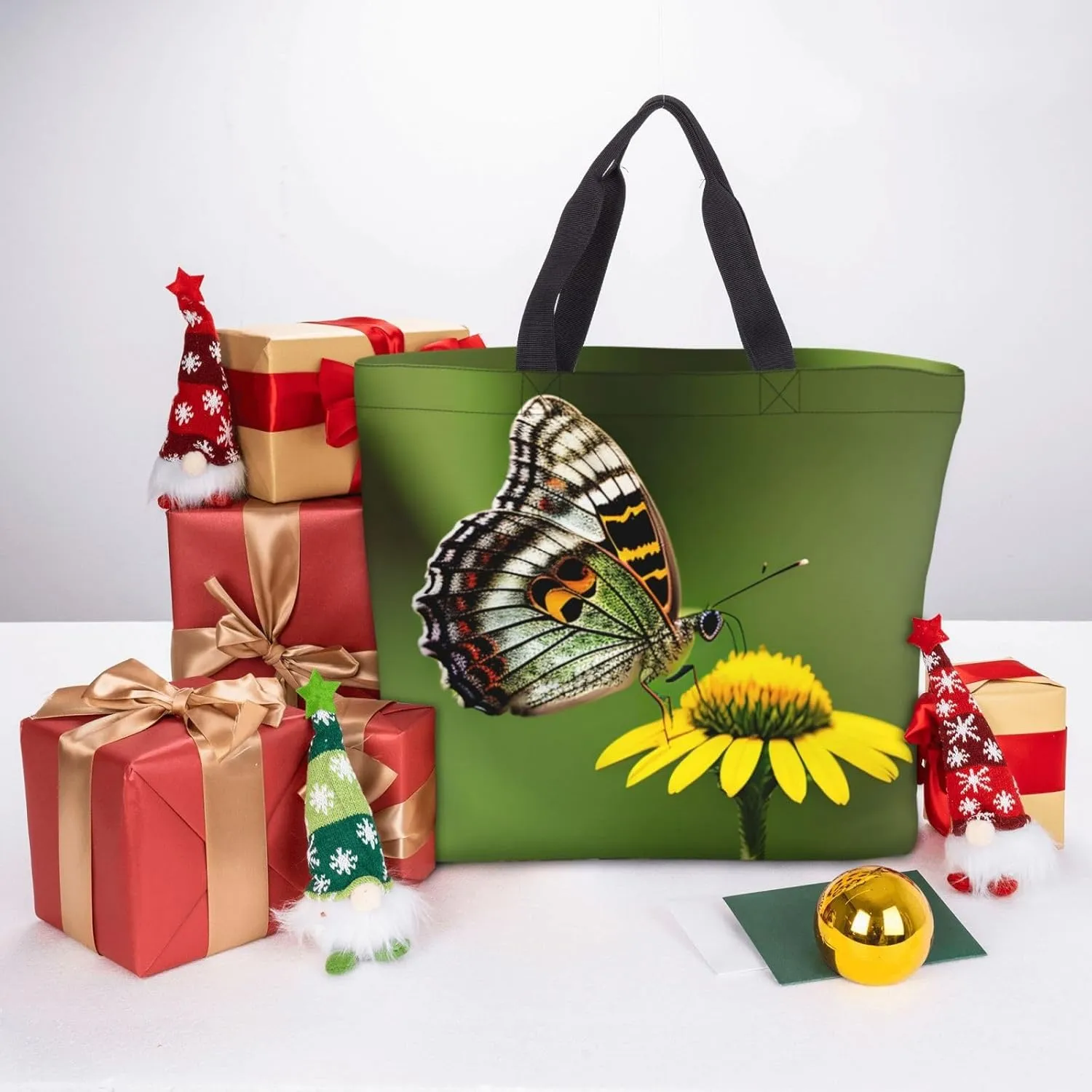 SSIMOO Flowers Colorful Butterfly 1 Stylish Zipper Shopping Bags,Shoulder Bag,The Perfect Blend Of Style And Convenience