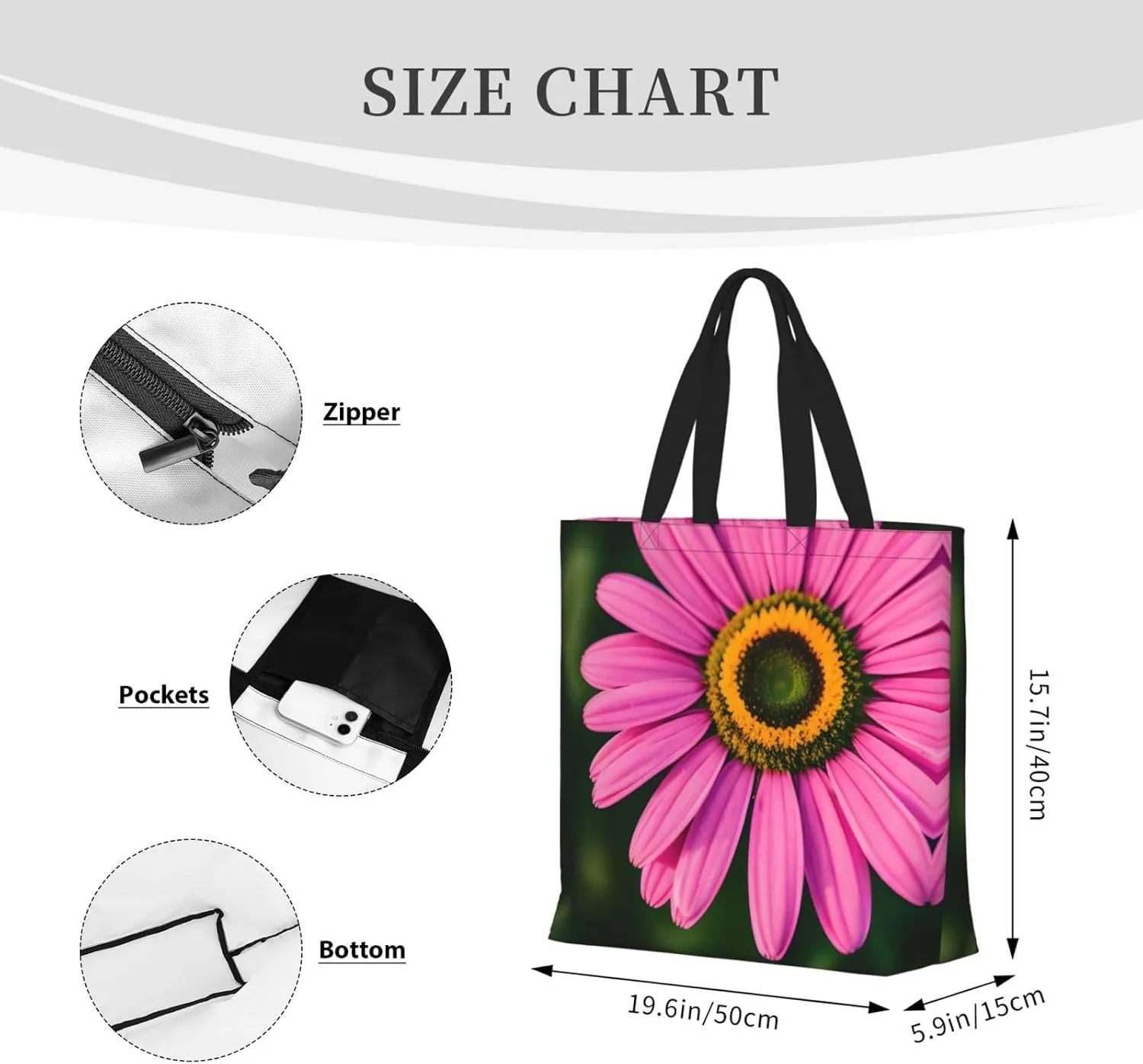 SSIMOO Flowers Colorful Butterfly 1 Stylish Zipper Shopping Bags,Shoulder Bag,The Perfect Blend Of Style And Convenience