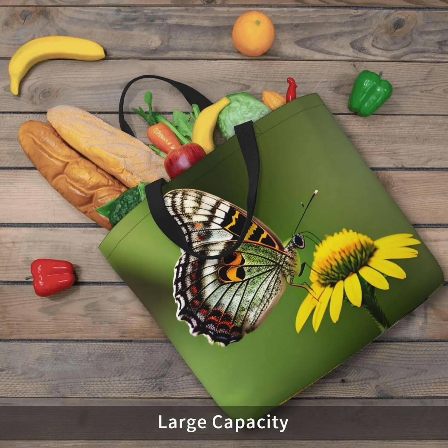 SSIMOO Flowers Colorful Butterfly 1 Stylish Zipper Shopping Bags,Shoulder Bag,The Perfect Blend Of Style And Convenience