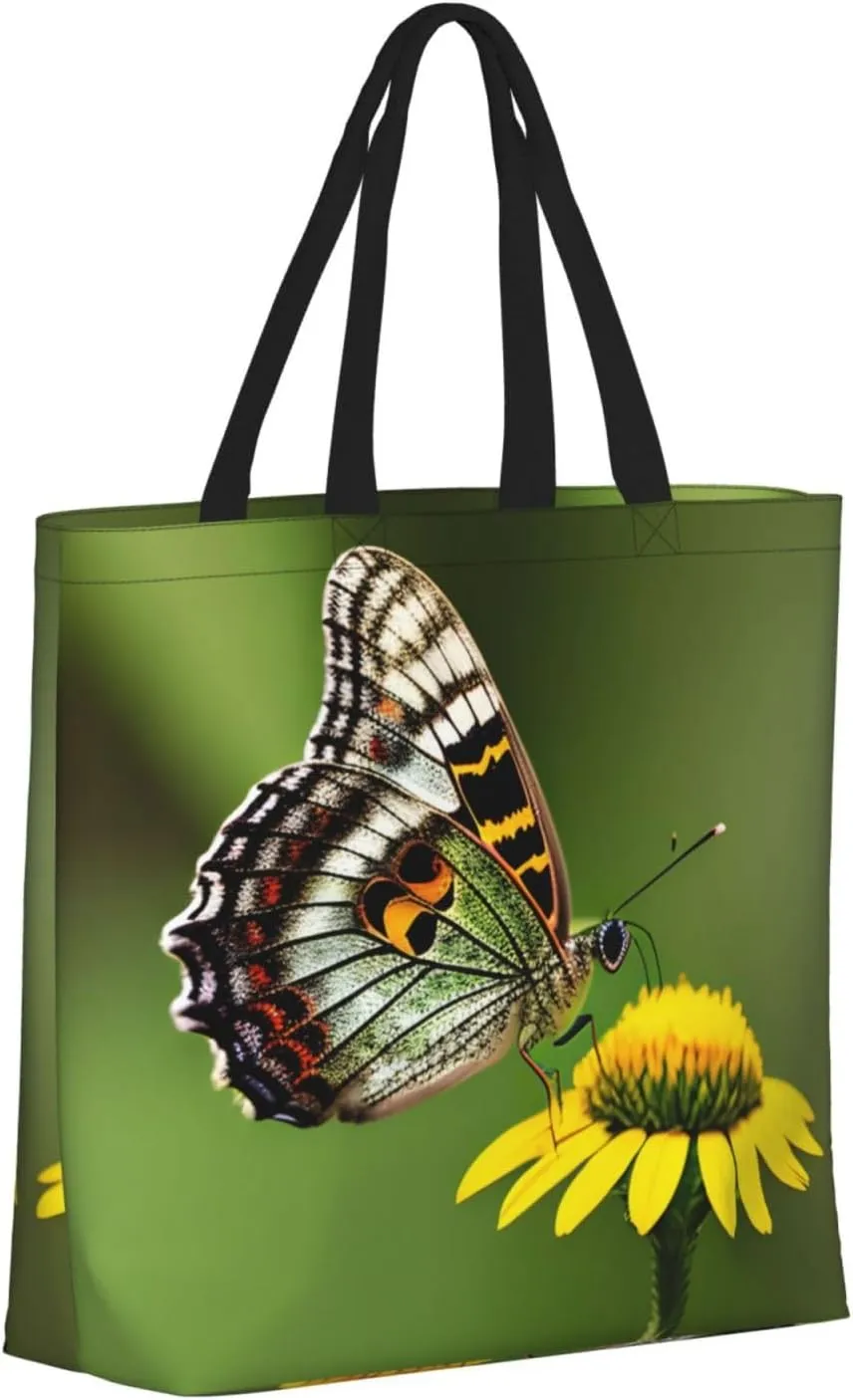 SSIMOO Flowers Colorful Butterfly 1 Stylish Zipper Shopping Bags,Shoulder Bag,The Perfect Blend Of Style And Convenience
