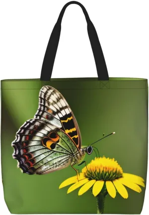 SSIMOO Flowers Colorful Butterfly 1 Stylish Zipper Shopping Bags,Shoulder Bag,The Perfect Blend Of Style And Convenience