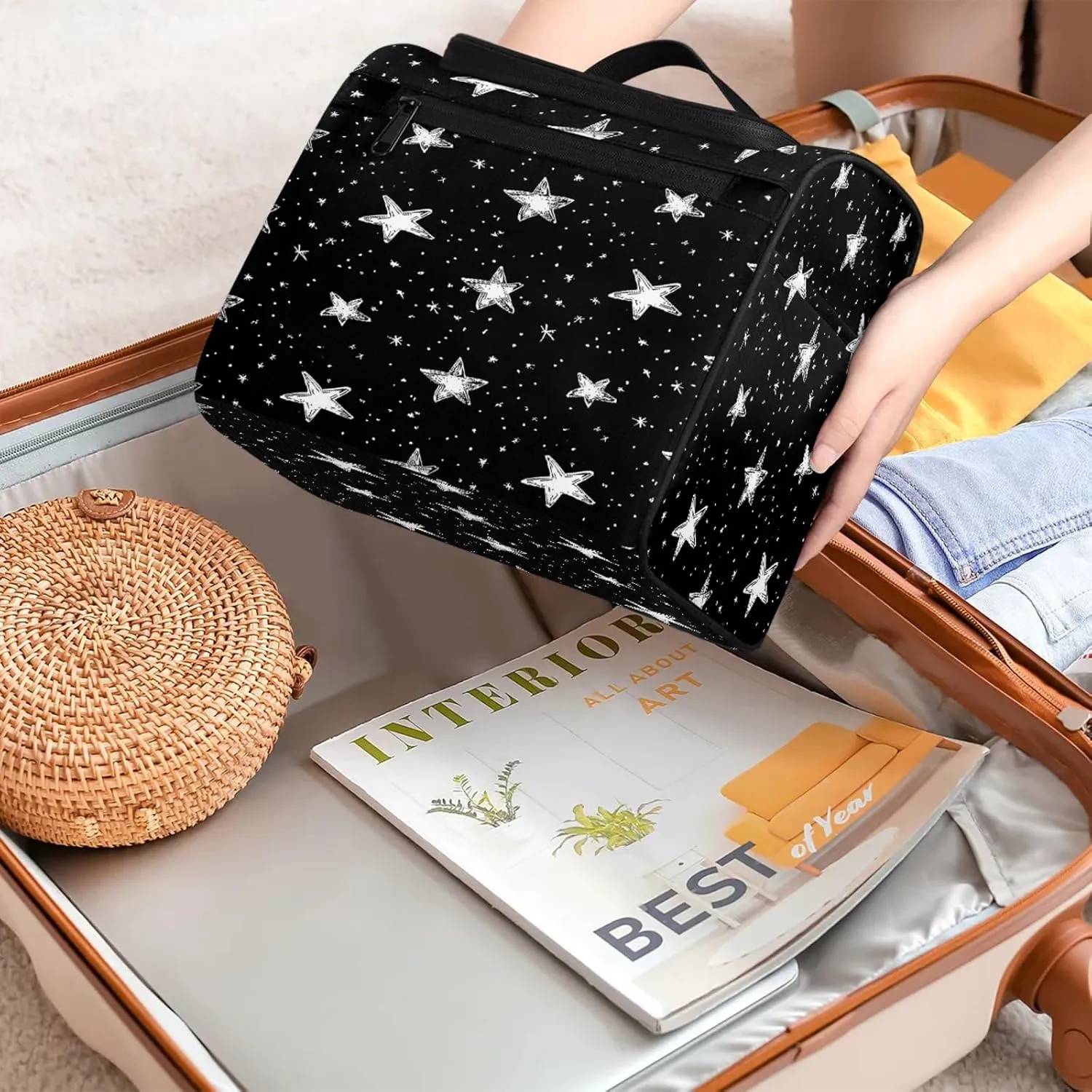 Star Large Makeup Bag Travel Make Up Organizer for Women Girls Cosmetic Bag Organizer With Handle