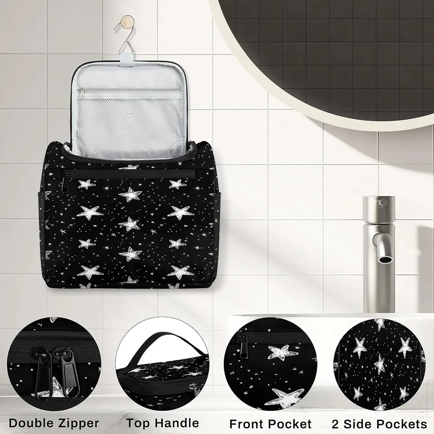 Star Large Makeup Bag Travel Make Up Organizer for Women Girls Cosmetic Bag Organizer With Handle