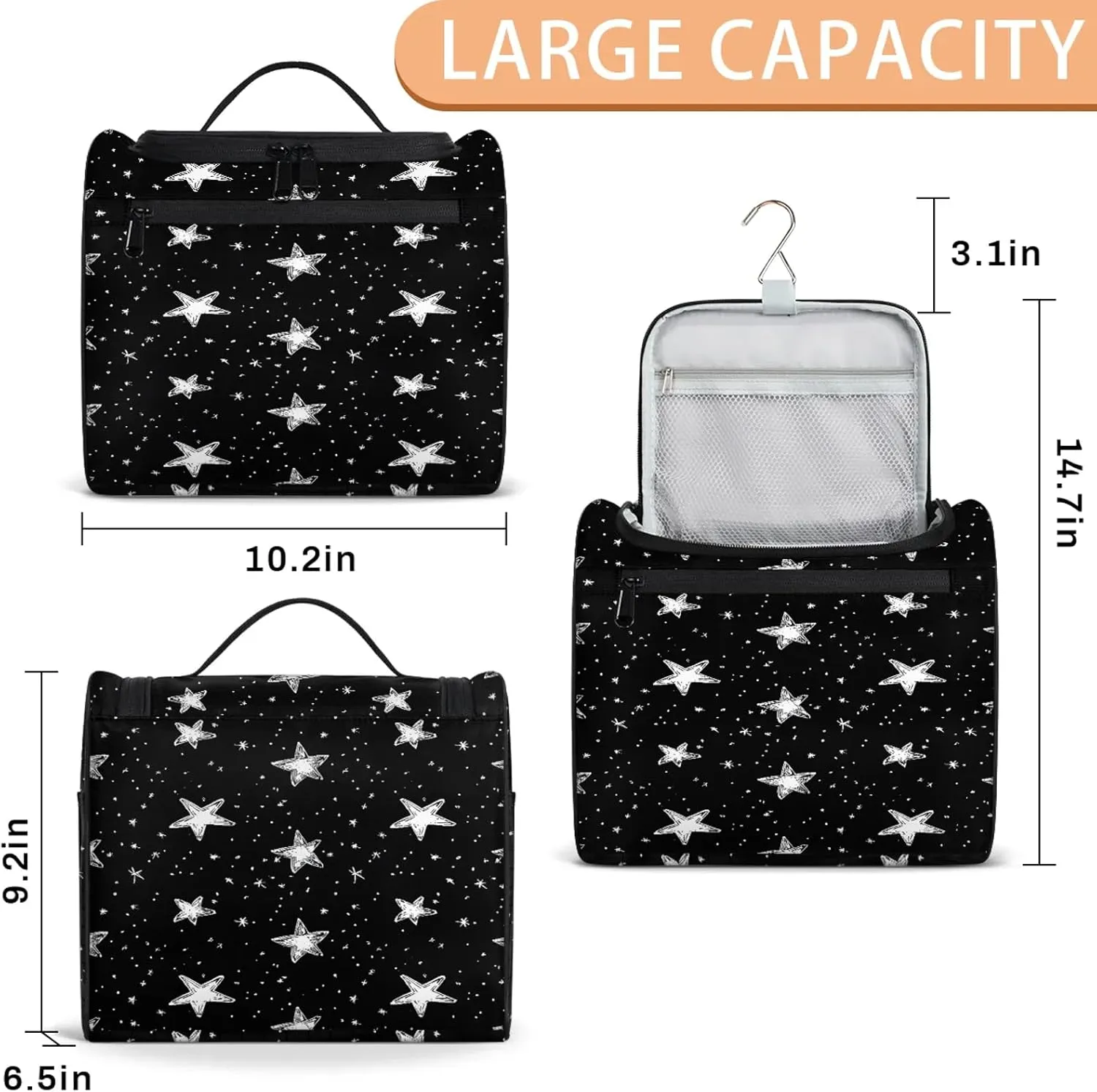 Star Large Makeup Bag Travel Make Up Organizer for Women Girls Cosmetic Bag Organizer With Handle