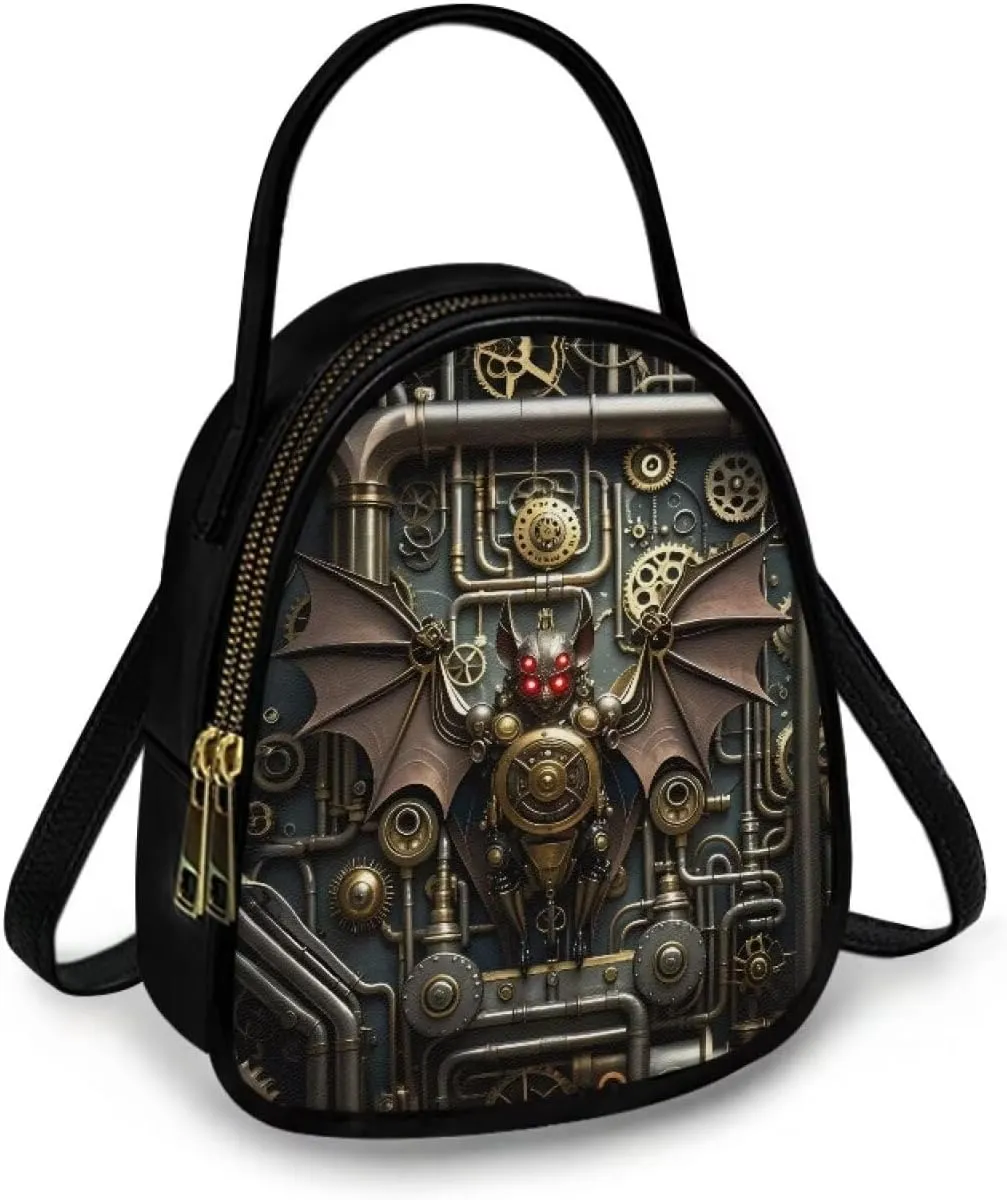 Steampunk Small Crossbody Bag PU Leather Phone Pouch Purse for Women, Top-Handle Shoulder Bags, 6.5x3.15x7.5inch