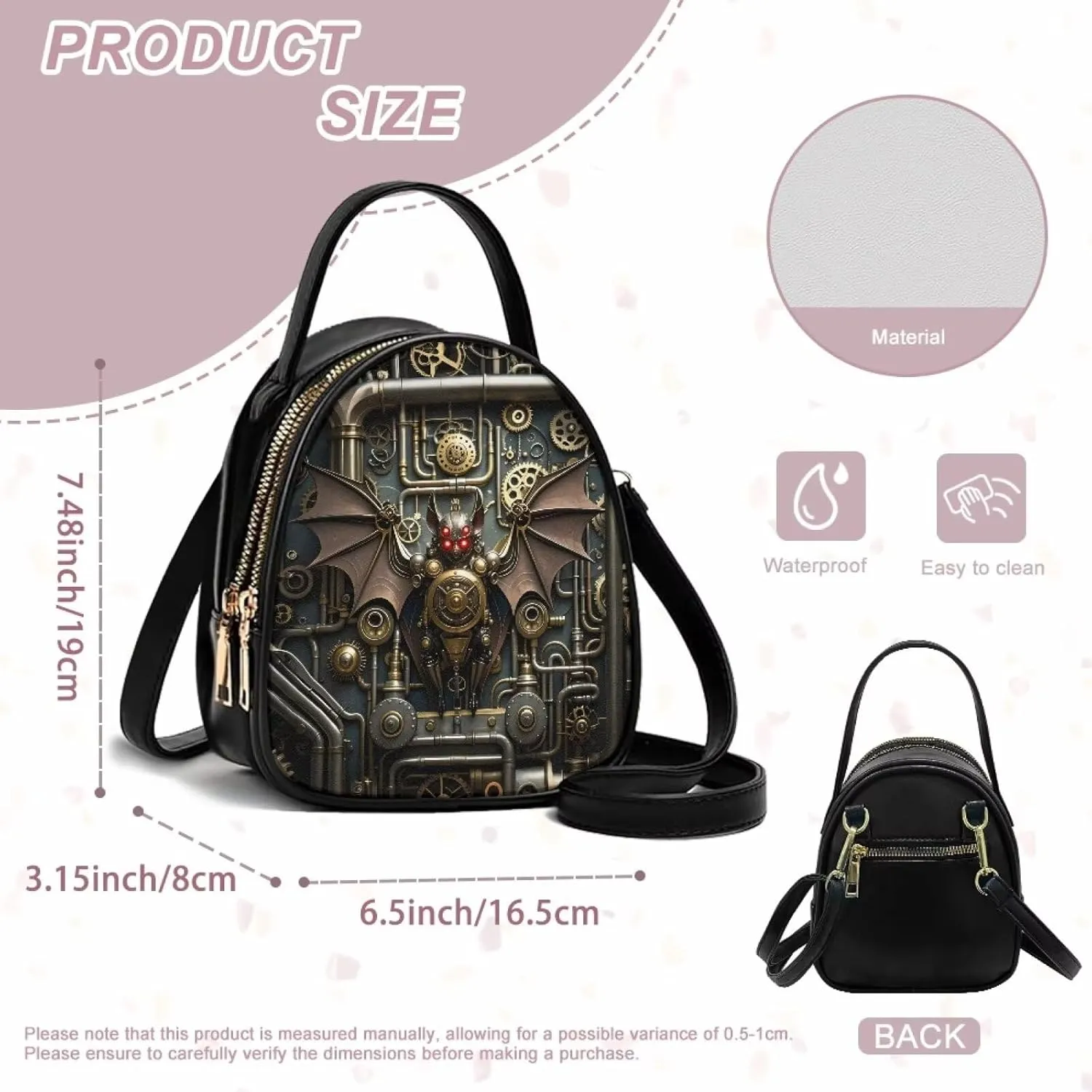 Steampunk Small Crossbody Bag PU Leather Phone Pouch Purse for Women, Top-Handle Shoulder Bags, 6.5x3.15x7.5inch