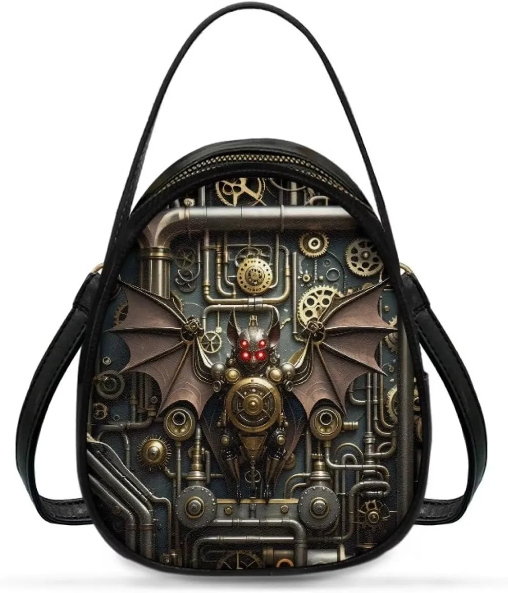 Steampunk Small Crossbody Bag PU Leather Phone Pouch Purse for Women, Top-Handle Shoulder Bags, 6.5x3.15x7.5inch