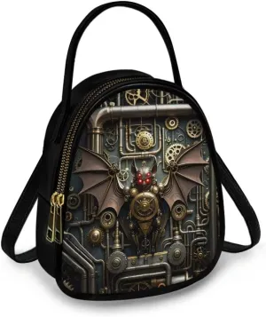 Steampunk Small Crossbody Bag PU Leather Phone Pouch Purse for Women, Top-Handle Shoulder Bags, 6.5x3.15x7.5inch