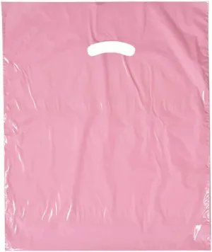 Stephanie Imports Made In USA Pack of 125 Pink Glossy Plastic Merchandise Bags (12" X 15") With Die Cut Handles