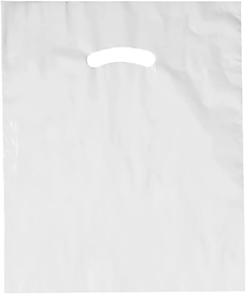 Stephanie Imports Made In USA Pack of 125 White Glossy Plastic Merchandise Bags (12" X 15") With Die Cut Handles