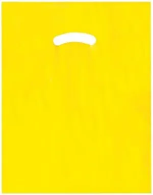 Stephanie Imports Made In USA Pack of 125 Yellow Glossy Plastic Merchandise Bags (12" X 15") With Die Cut Handles