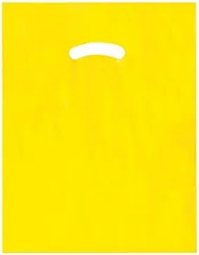 Stephanie Imports Made In USA Pack of 125 Yellow Glossy Plastic Merchandise Bags (12" X 15") With Die Cut Handles