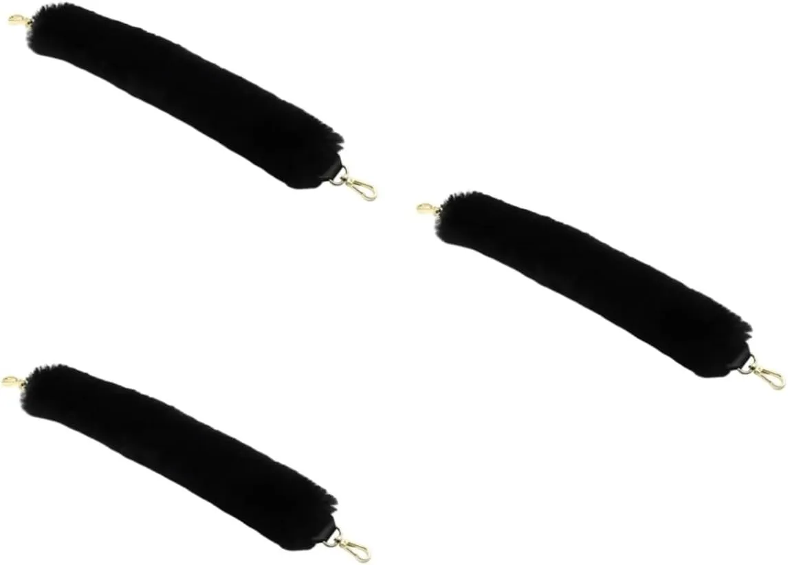 STOBOK 3pcs 48cm Thick Plush Handle for Women's Black Tote Bag Plush Buckle Handle Replacement Warm Handbag Accessory for Winter