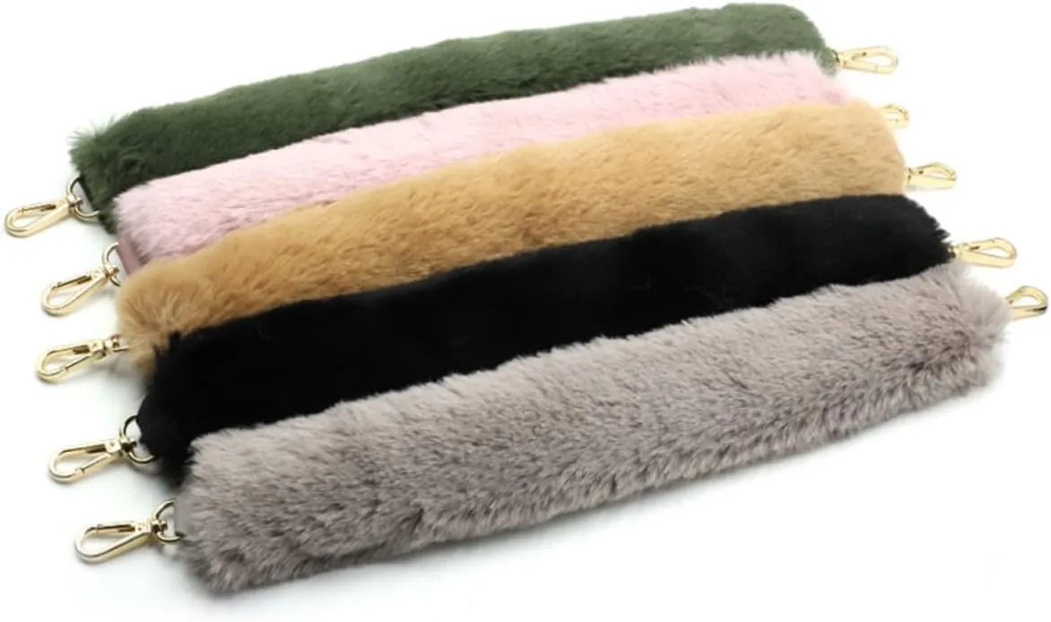STOBOK 3pcs 48cm Thick Plush Handle for Women's Black Tote Bag Plush Buckle Handle Replacement Warm Handbag Accessory for Winter