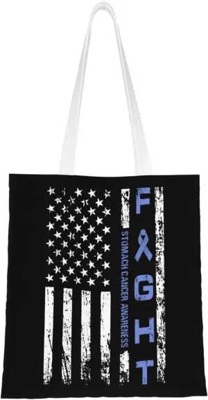 Stomach Cancer Awareness Usa Flag Tote Bag for Women Canvas Shopping Bags Reusable Large Capacity Casual Shoulder Handbags Grocery Bags DIY Gift Bags