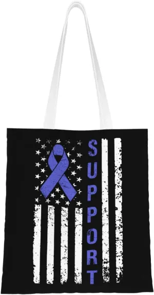 Stomach Cancer Awareness Usa Flag Tote Bag for Women Canvas Shopping Bags Reusable Large Capacity Casual Shoulder Handbags Grocery Bags DIY Gift Bags