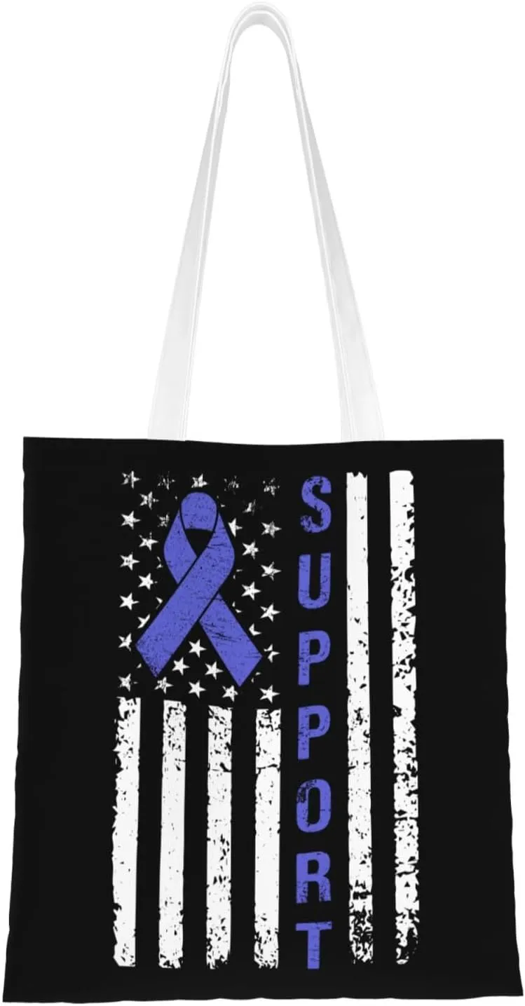 Stomach Cancer Awareness Usa Flag Tote Bag for Women Canvas Shopping Bags Reusable Large Capacity Casual Shoulder Handbags Grocery Bags DIY Gift Bags
