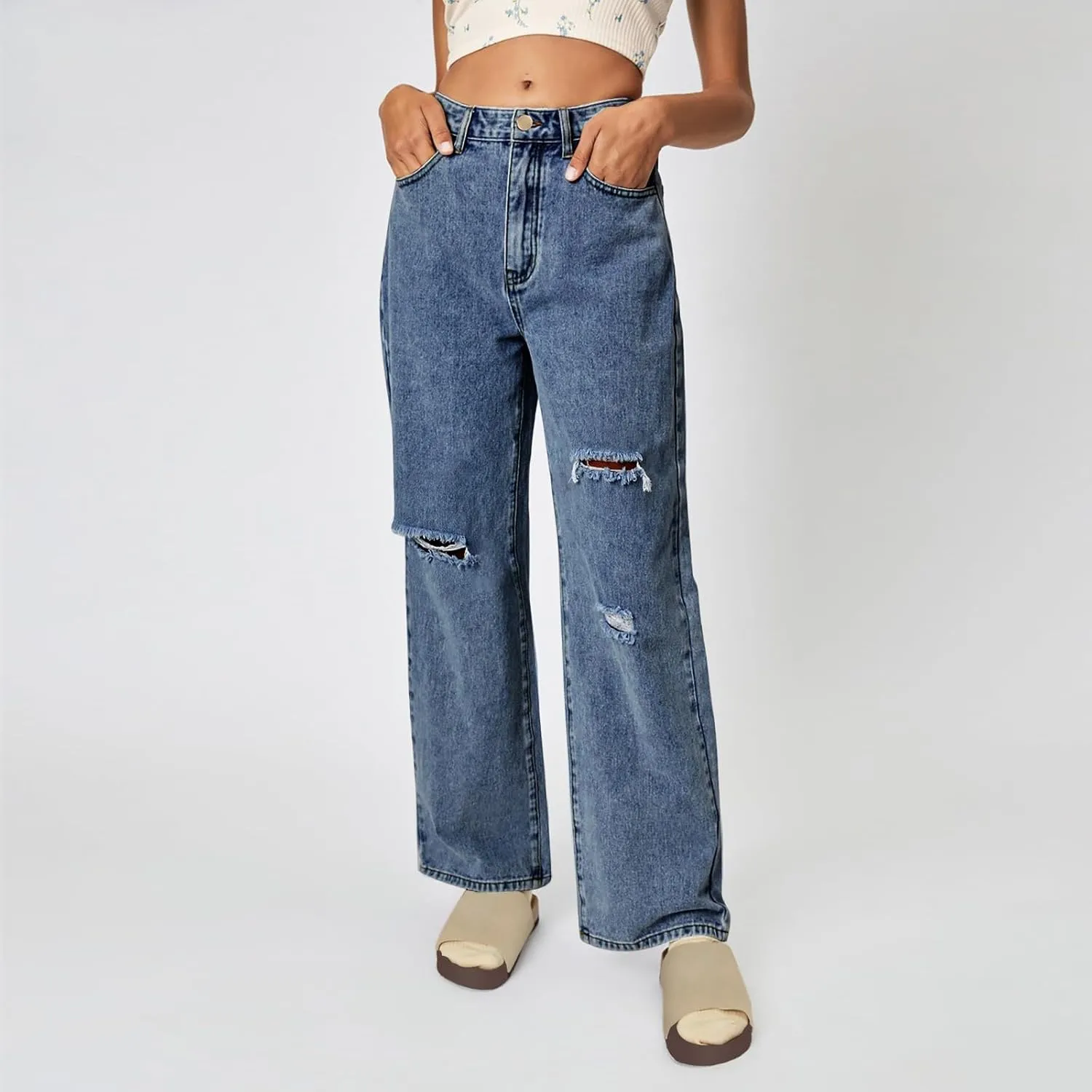 Straight Leg Stretchy Jeans Leg Jeans Loose Wide Leg Casual Pants Woman's Jeans Jeans Woman Jeans Jeans for Women