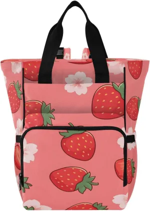 Strawberries Diaper Bag Backpack, Unisex Travel Baby Backpack Diaper Bags with Stroller Straps & Pacifier Case, Large Capacity Waterproof Diaper Backpack