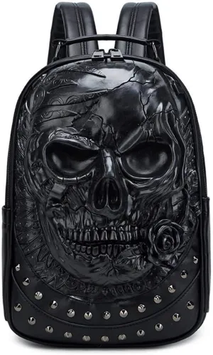 Studded Backpack Halloween 3D Skull With Rose Rucksacks Travel Bags