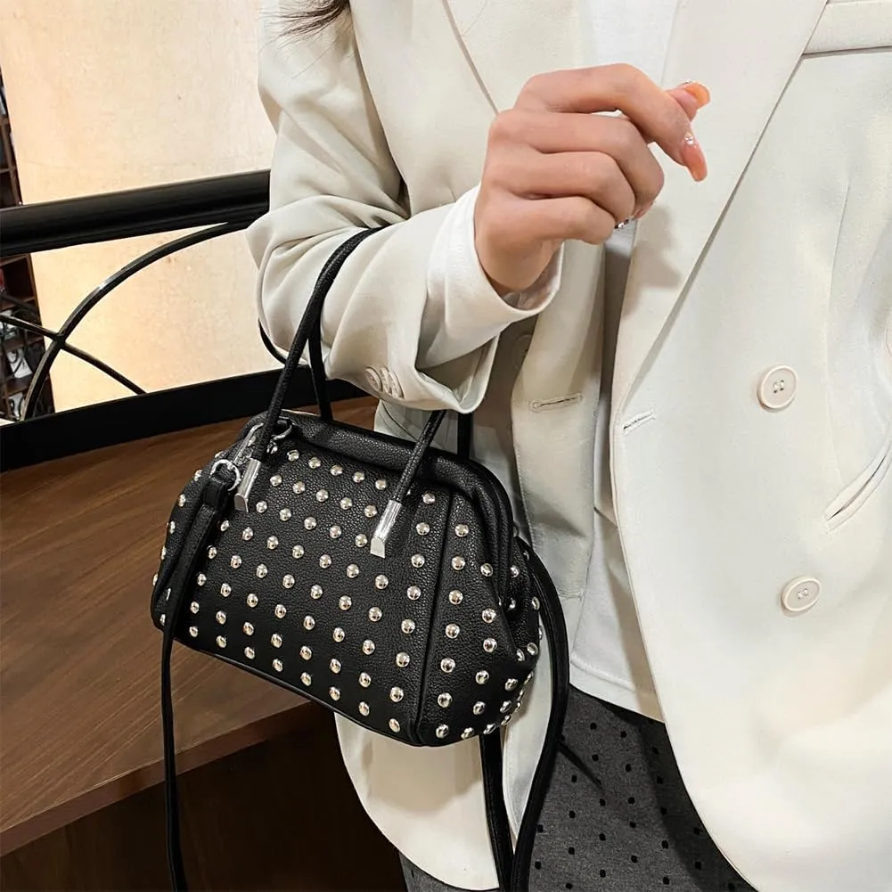 Studded Handbag Studded Crossbody Bags for Women Y2k Satchel Hobo Bag Fashion Tote Bag Punk Purse Adjustable Strap