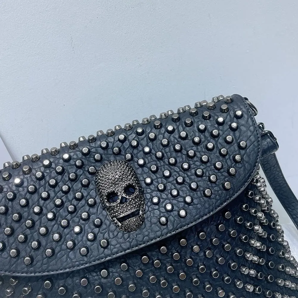 Studded Handbags Women Skull Tote Bag Vegan Leather Punk Shoulder Bags Rivet Backpack Purse Bucket Bag Satchel Style Handbags